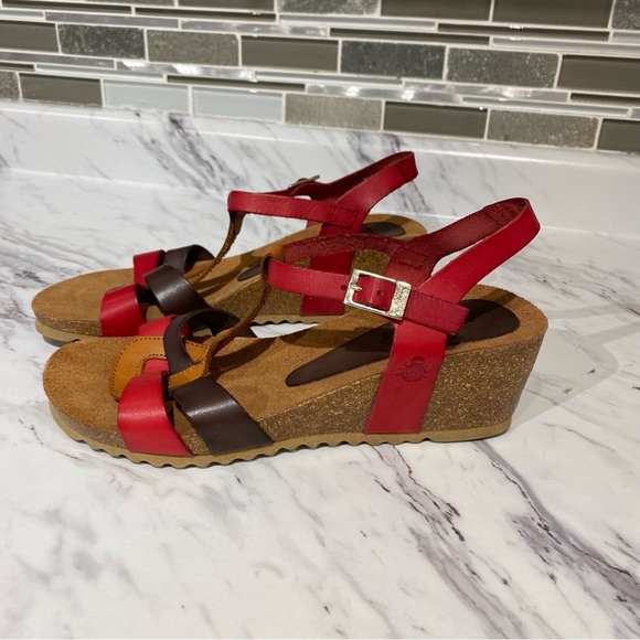 Yokono wedge sandals leather cork Lady Bug stamp made in Spain - Picture 3 of 13